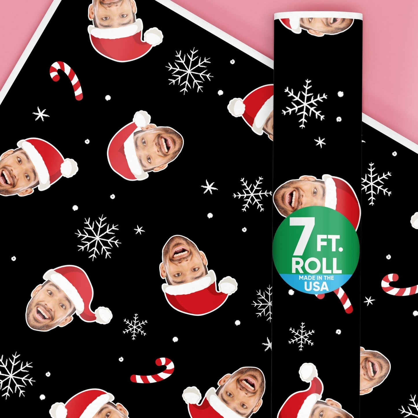 Custom Face Wrapping Paper - Santa Claus on Black
