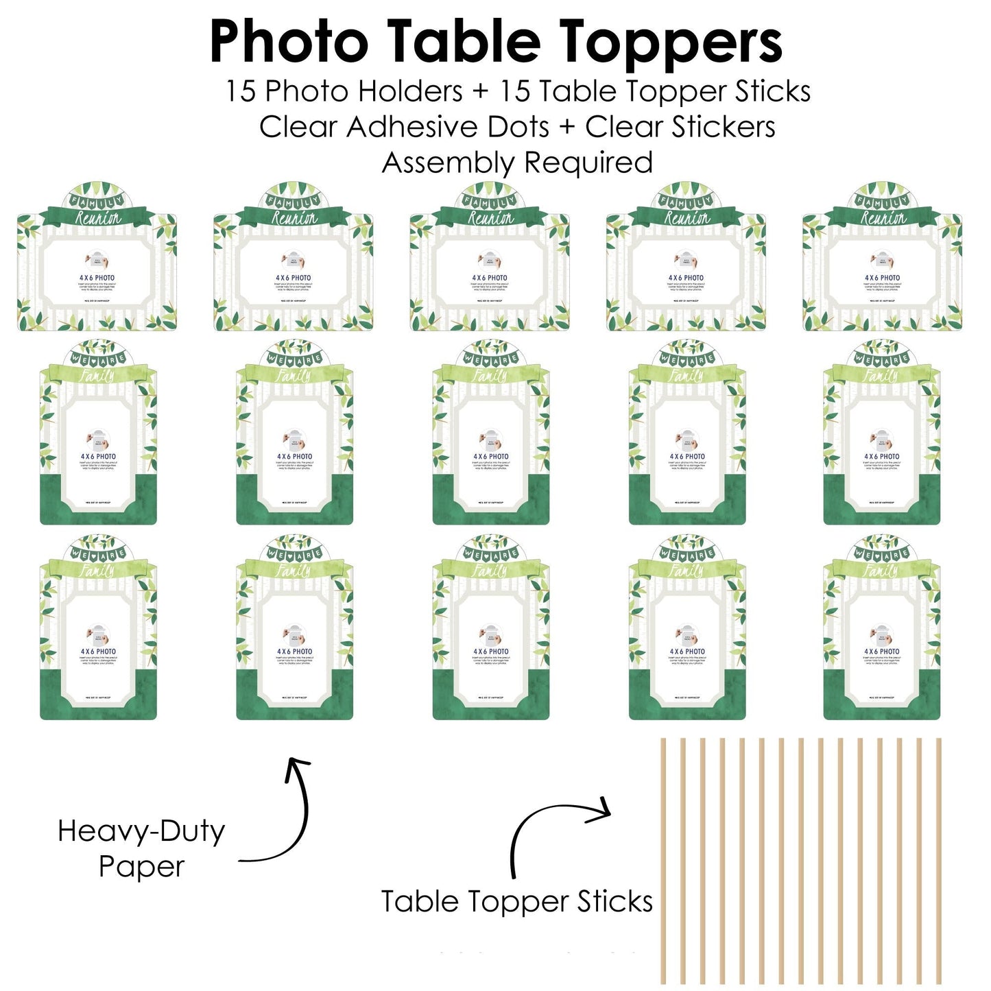Family Tree Reunion - Family Gathering Party Picture Centerpiece Sticks - Photo Table Toppers - 15 Pieces