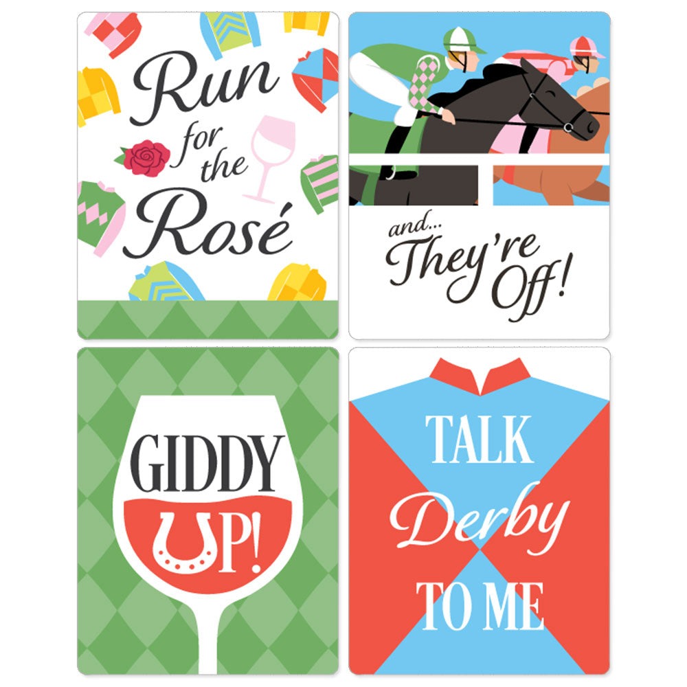 Derby Horse Race Wine Bottle Stickers - 4 Ct