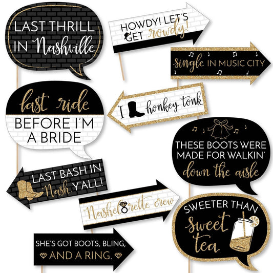 Funny Nash Bash - 10 Piece Nashville Bachelorette Party Photo Booth Props Kit