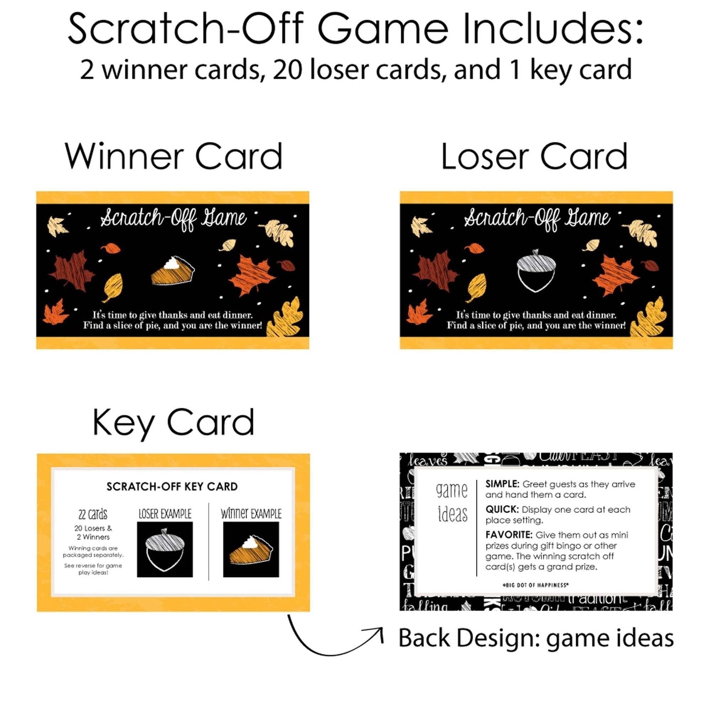 Give Thanks - Thanksgiving Party Game Scratch Off Cards - 22 Count