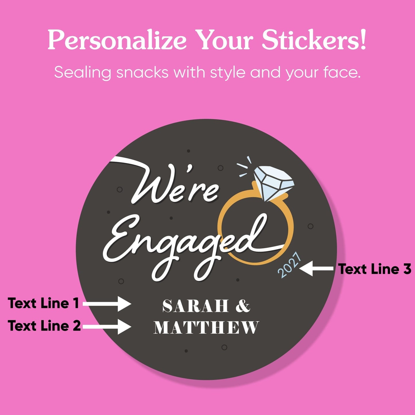 Custom Text Stickers & Clear Cookie Bags - Just Engaged