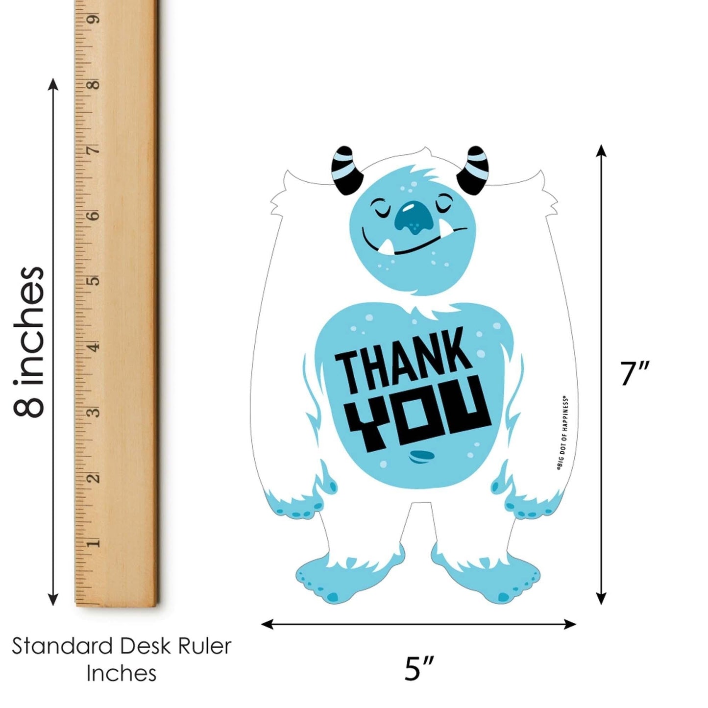 Yeti to Party - Shaped Thank You Cards - Abominable Snowman Party or Birthday Party Thank You Note Cards with Envelopes - Set of 12