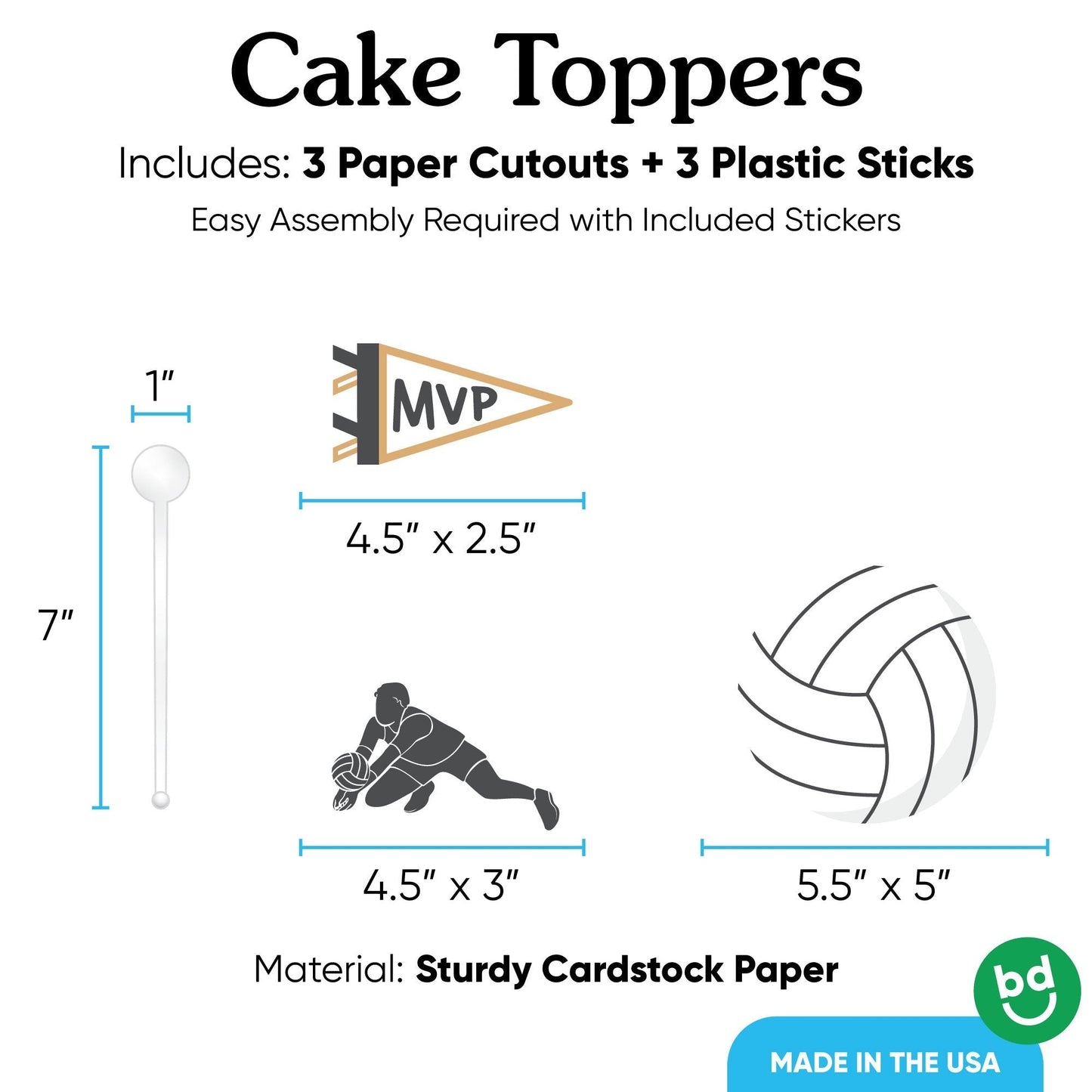 Volleyball Cake Topper - 3 Pc