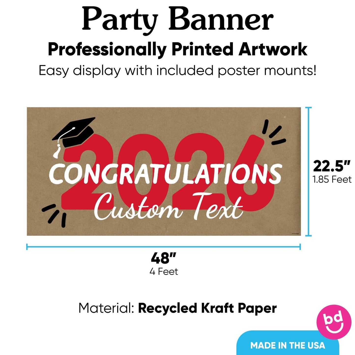 Custom Text Red 2026 Grad Kraft Banner