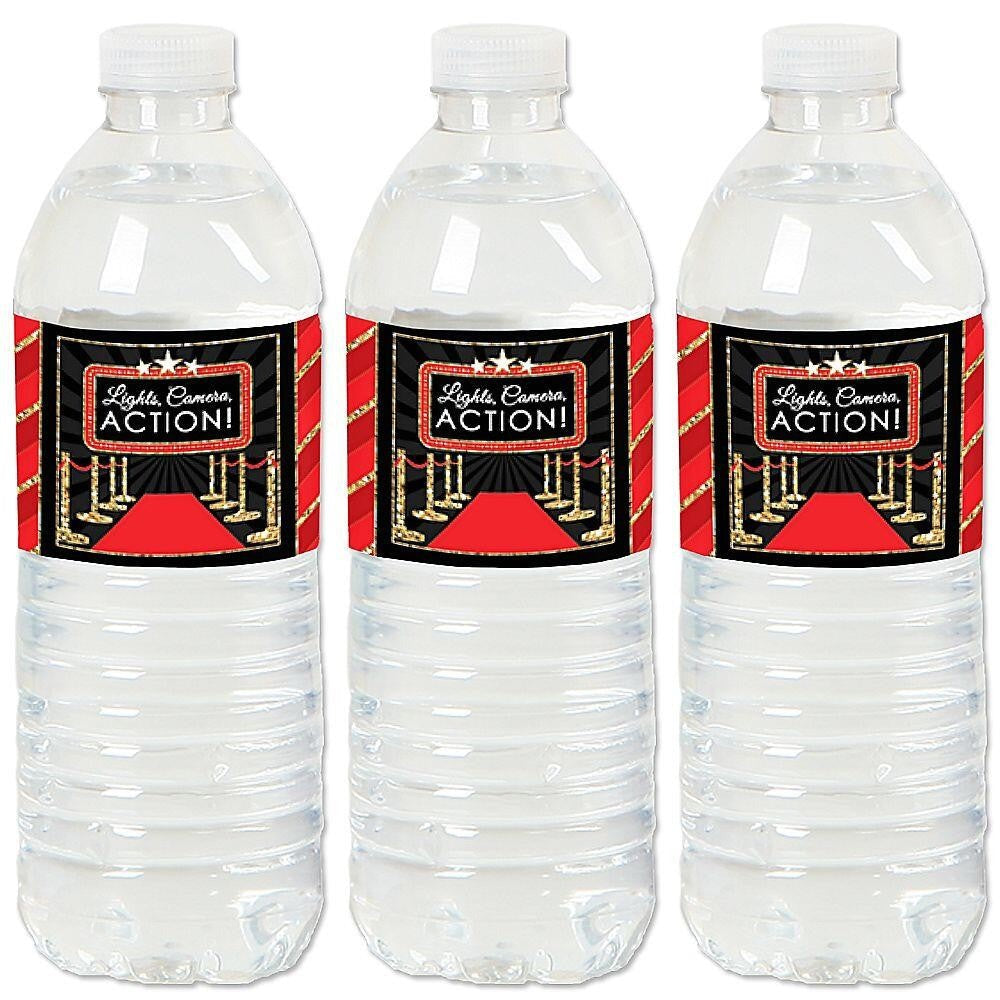Red Carpet - Movie Night Party Water Bottle Sticker Labels - Set of 20