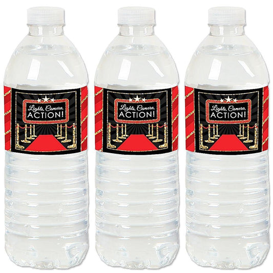 Red Carpet - Movie Night Party Water Bottle Sticker Labels - Set of 20