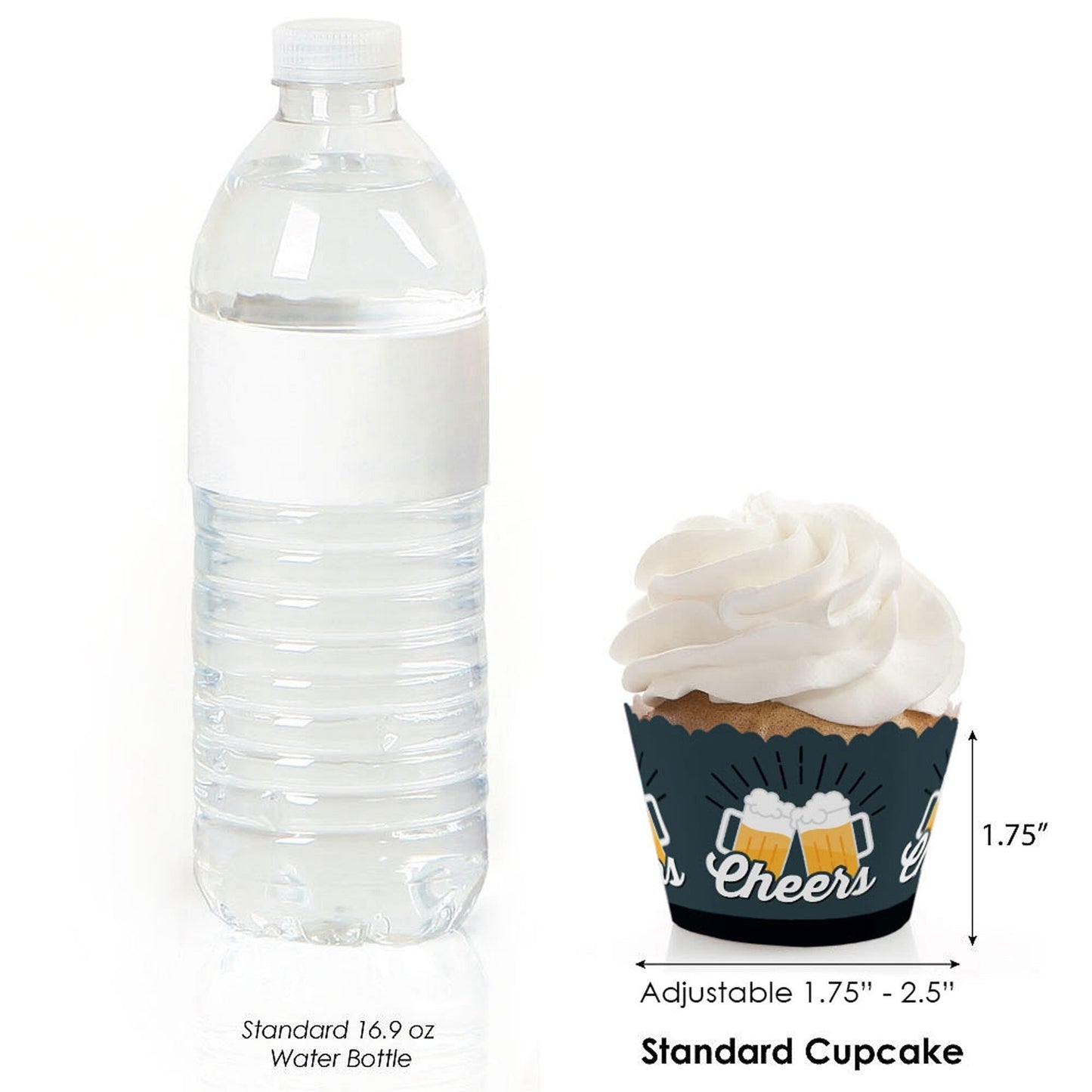 Cheers and Beers Happy Birthday - Decorations - Party Cupcake Wrappers - Set of 12