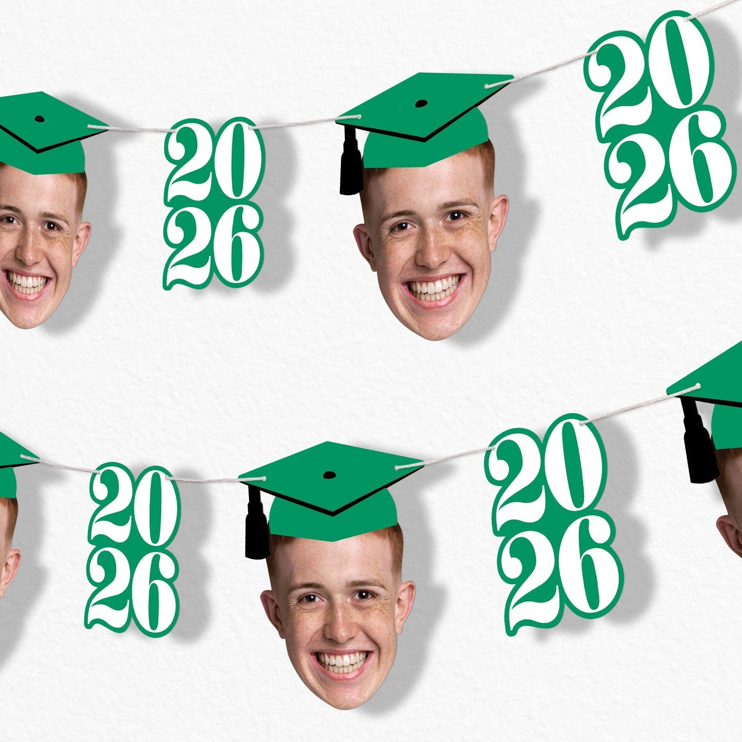 Custom Face Green Graduation Garland Banner