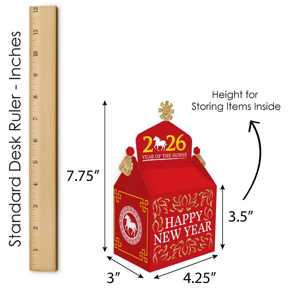 Chinese New Year - Treat Box Party Favors - 2026 Year of the Horse Goodie Gable Boxes - Set of 12