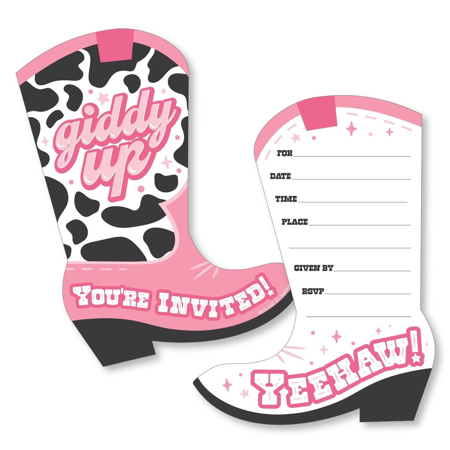 Rodeo Cowgirl - Shaped Fill-In Invitations - Pink Western Party Invitation Cards with Envelopes - Set of 12