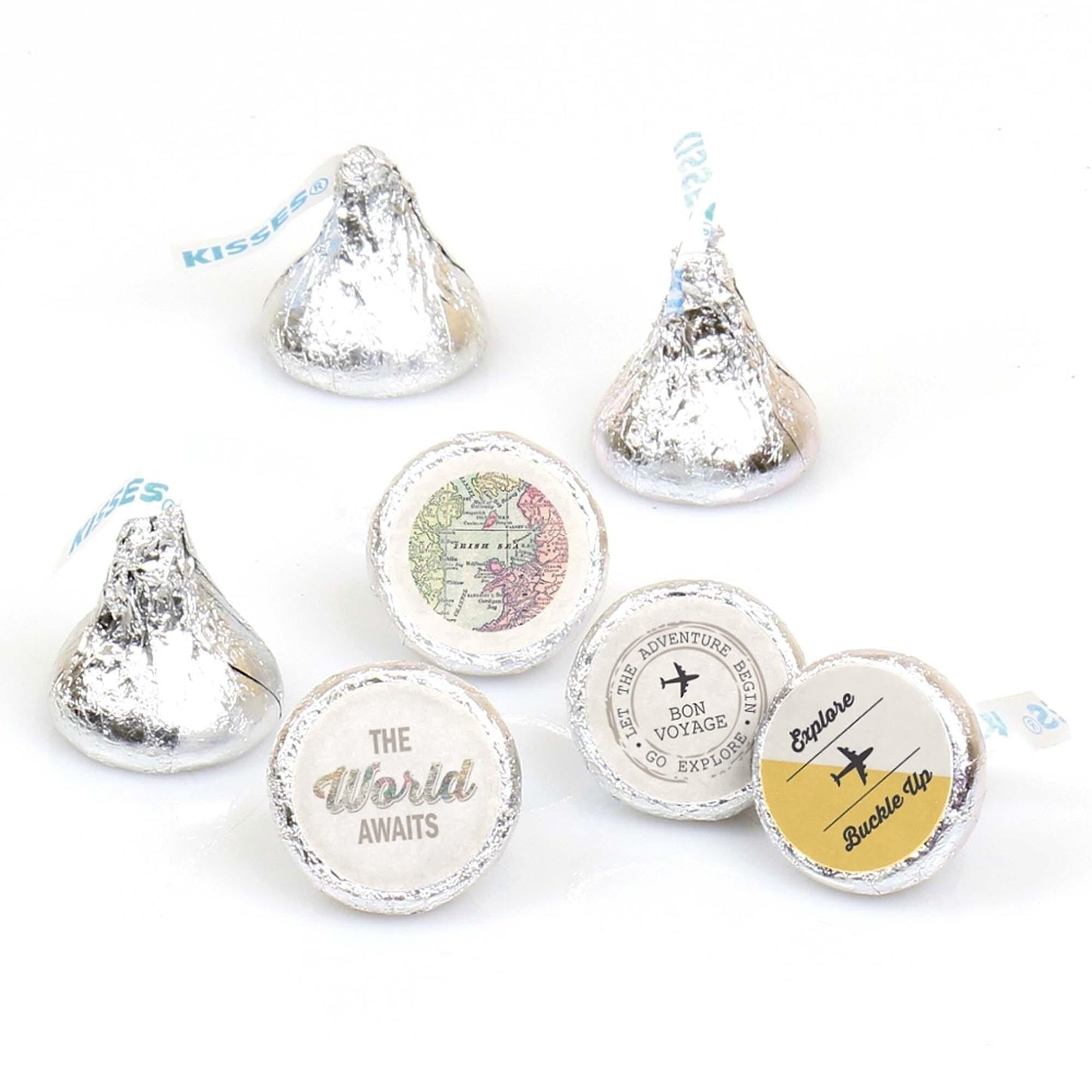 World Awaits - Round Candy Labels Party Favors - Fits Hershey's Kisses 108 ct