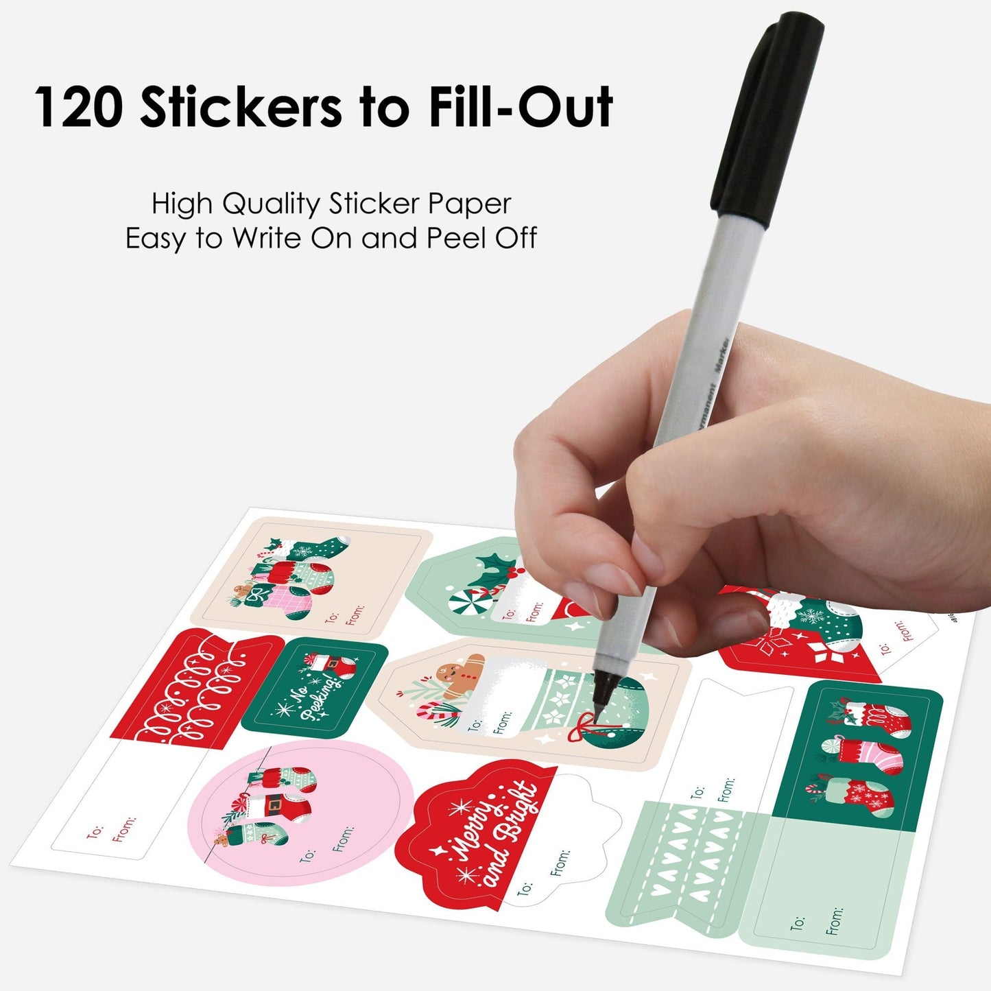 Christmas Stockings To and From Stickers - 12 Sheets