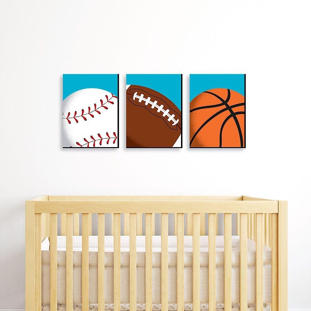 Go, Fight, Win - Sports Themed Nursery Wall Art, Kids Room Decor and Game Room Home Decorations - 7.5 x 10 inches - Set of 3 Prints