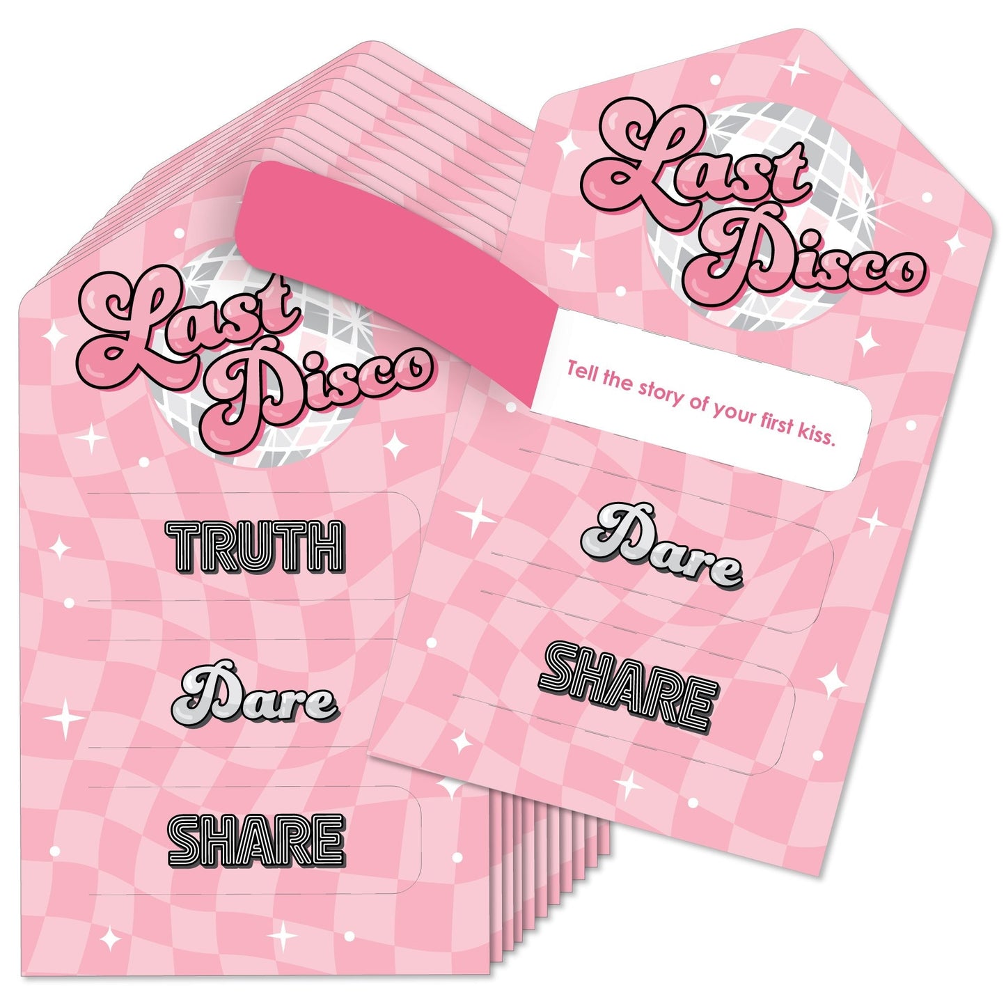Last Disco - Bachelorette Party Game Pickle Cards - Truth, Dare, Share Pull Tabs - Set of 12