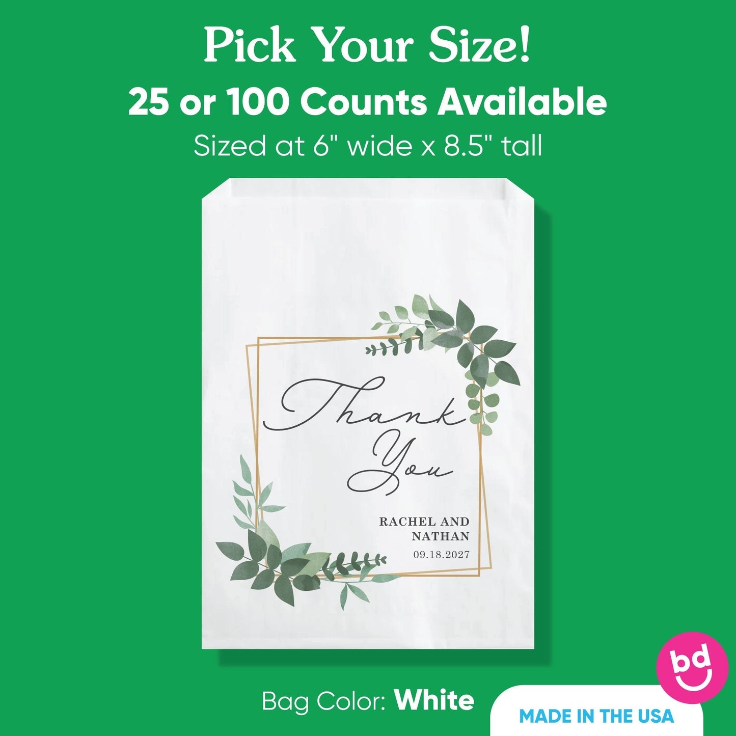 Custom Text Paper Treat Bags - Boho Botanical - 100 Ct