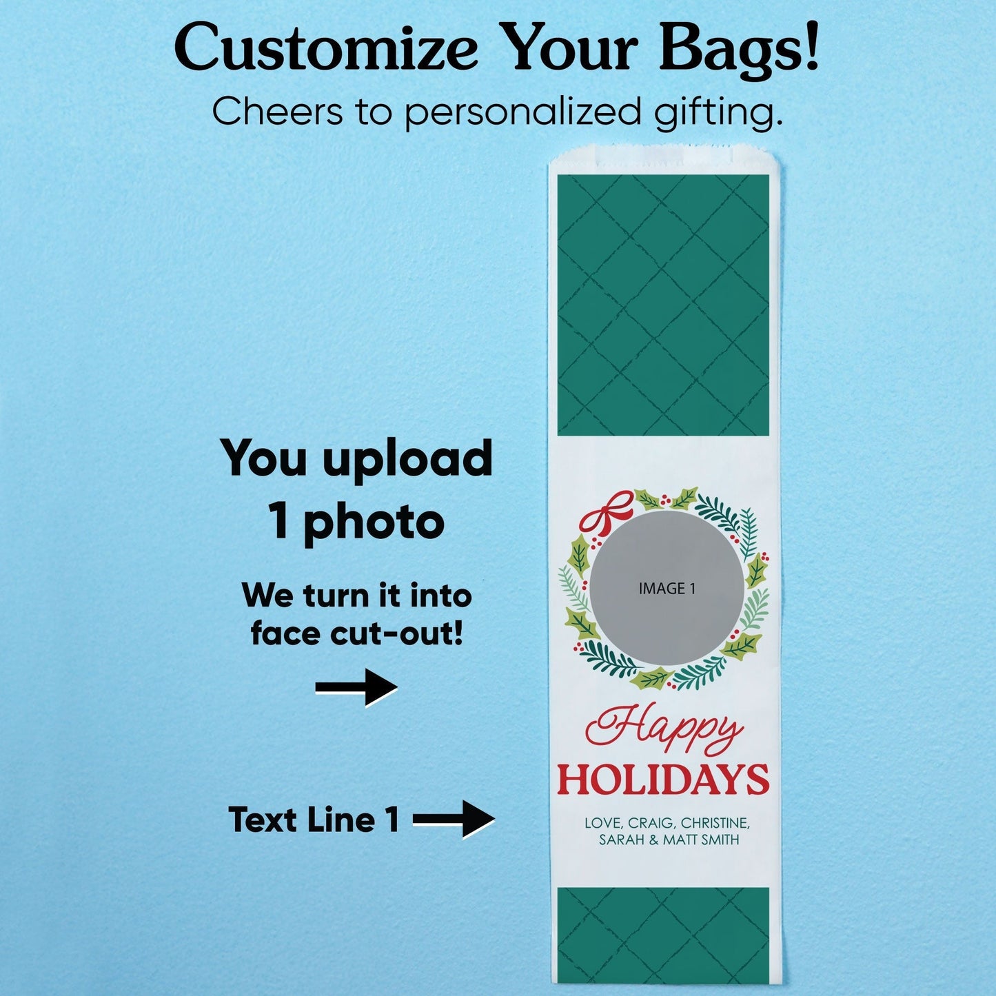 Custom Photo Wine Bags - Holiday Wreath