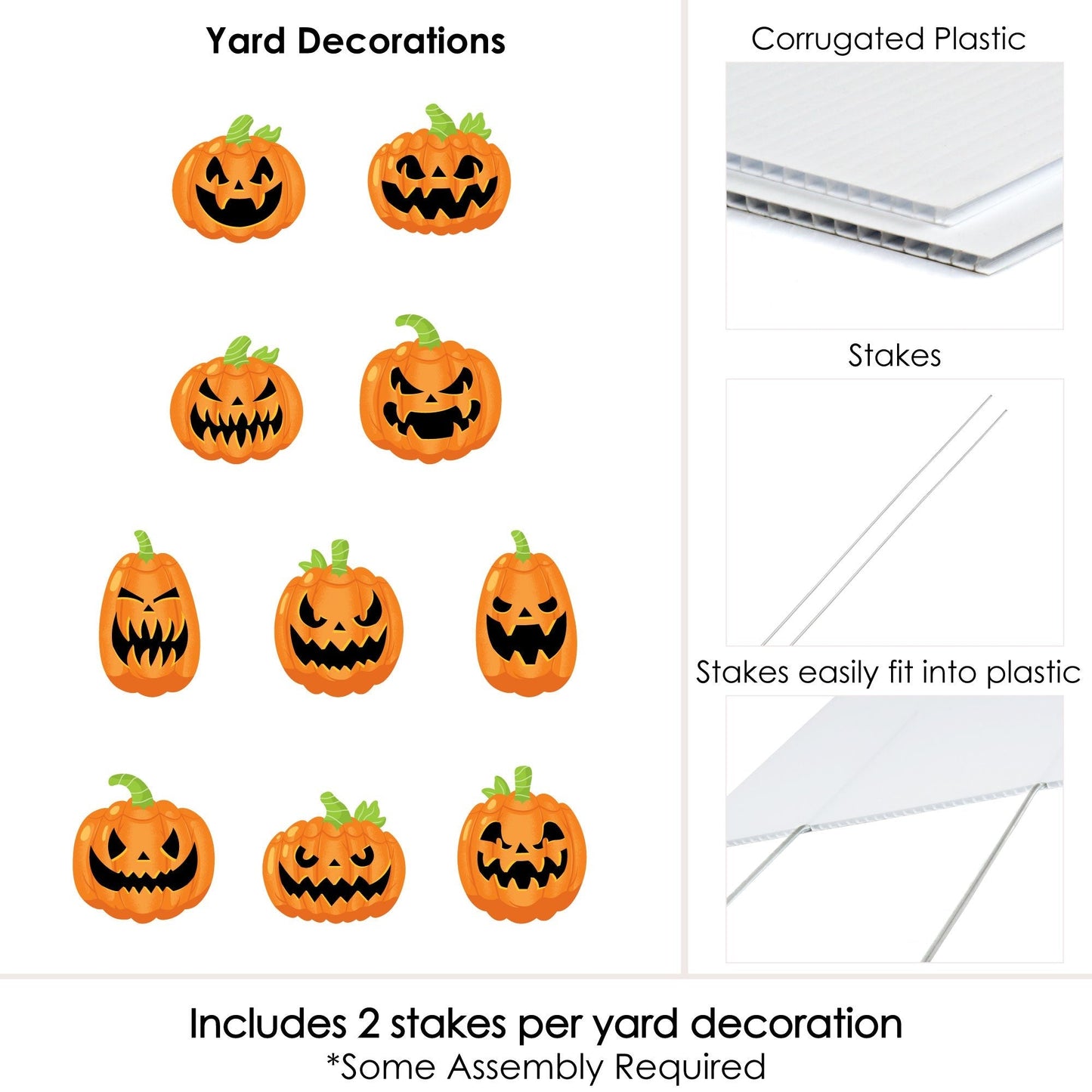 Halloween Pumpkins - Lawn Decorations - Outdoor Jack-O'-Lantern Party Yard Decorations - 10 Piece