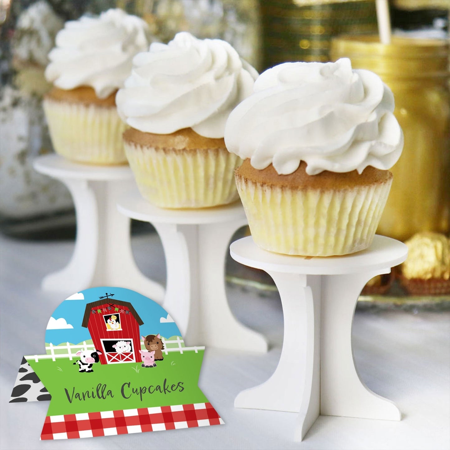 Farm Animals - Barnyard Baby Shower or Birthday Party Tent Buffet Card - Table Setting Name Place Cards - Set of 24