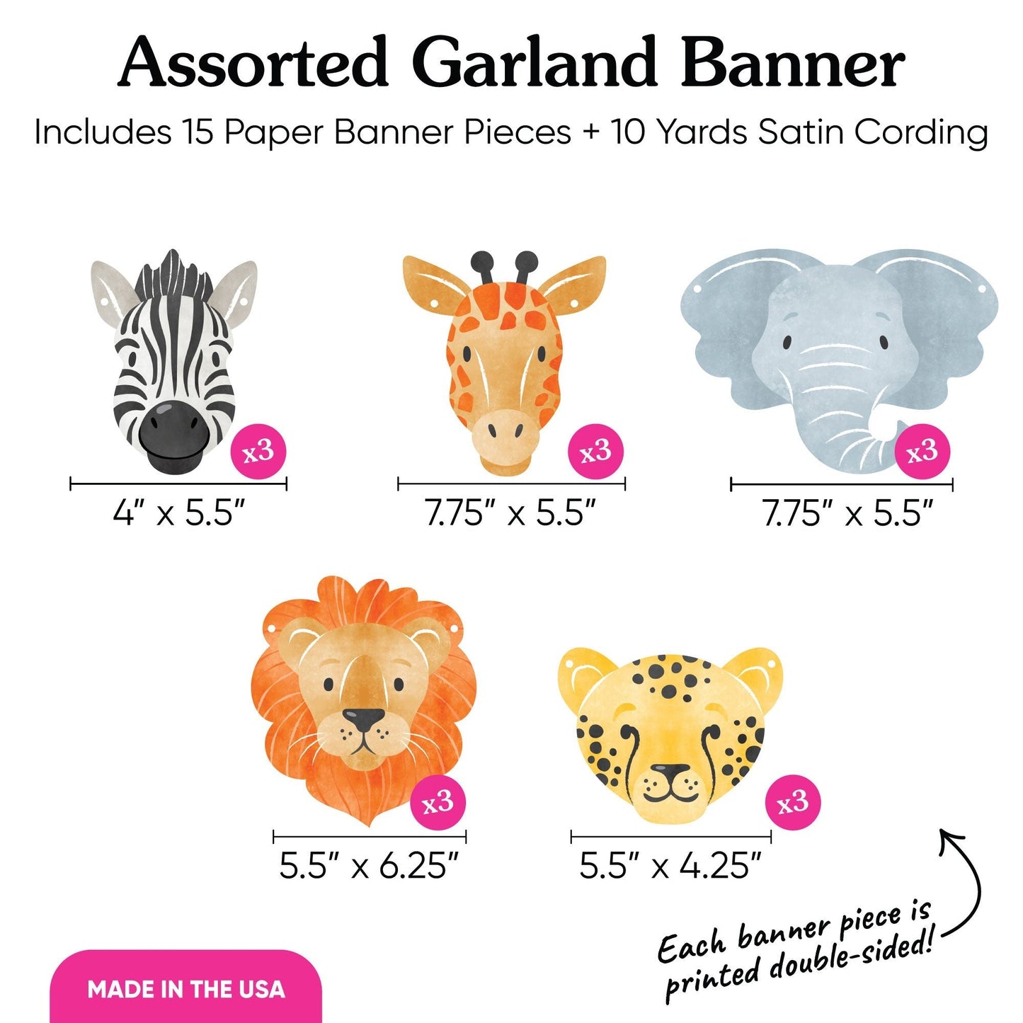 Safari Animals Garland Banner - 15 Pc