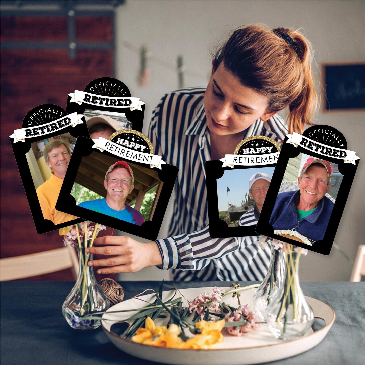 Happy Retirement - Retirement Party Picture Centerpiece Sticks - Photo Table Toppers - 15 Pieces