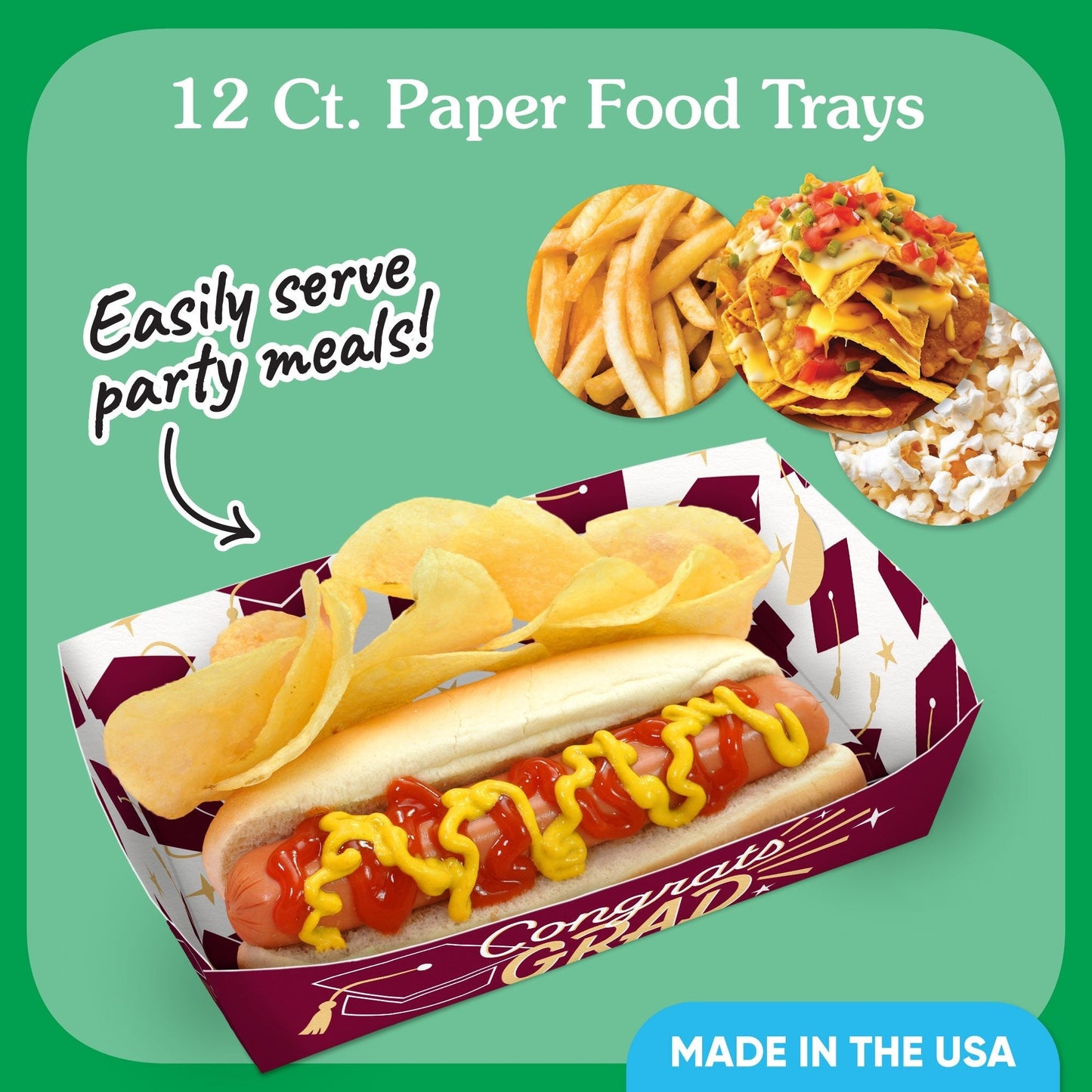 Maroon Graduation Paper Food Trays