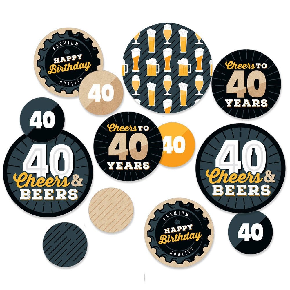 Cheers and Beers to 40 Years - 40th Birthday Party Giant Circle Confetti - Party Decorations - Large Confetti 27 Count