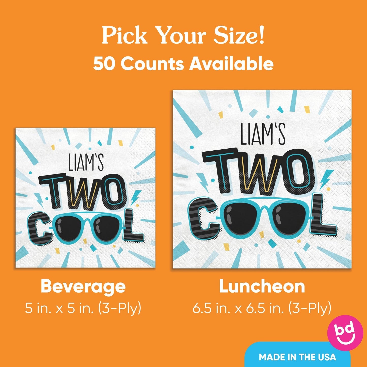 Custom Text Napkins - Two Cool Boy