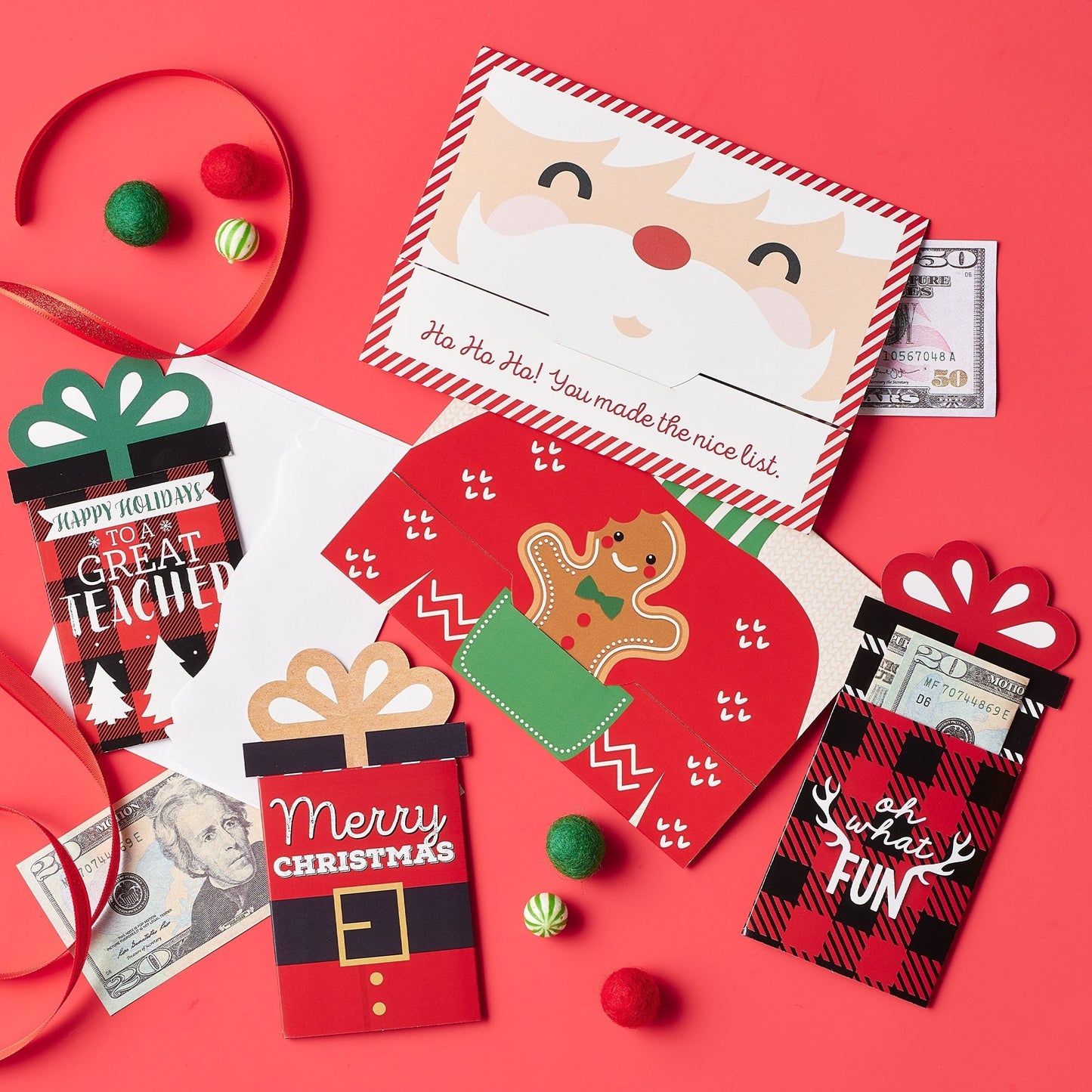 Assorted Red and Green Holiday - Christmas Money and Gift Card Sleeves - Nifty Gifty Card Holders - Set of 8