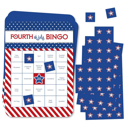 4th of July - Bar Bingo Cards and Markers - Independence Day Bingo Game - Set of 18