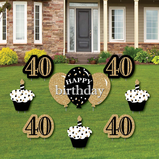 Adult 40th Birthday - Gold - Yard Sign & Outdoor Lawn Decorations - Birthday Party Yard Signs - Set of 8
