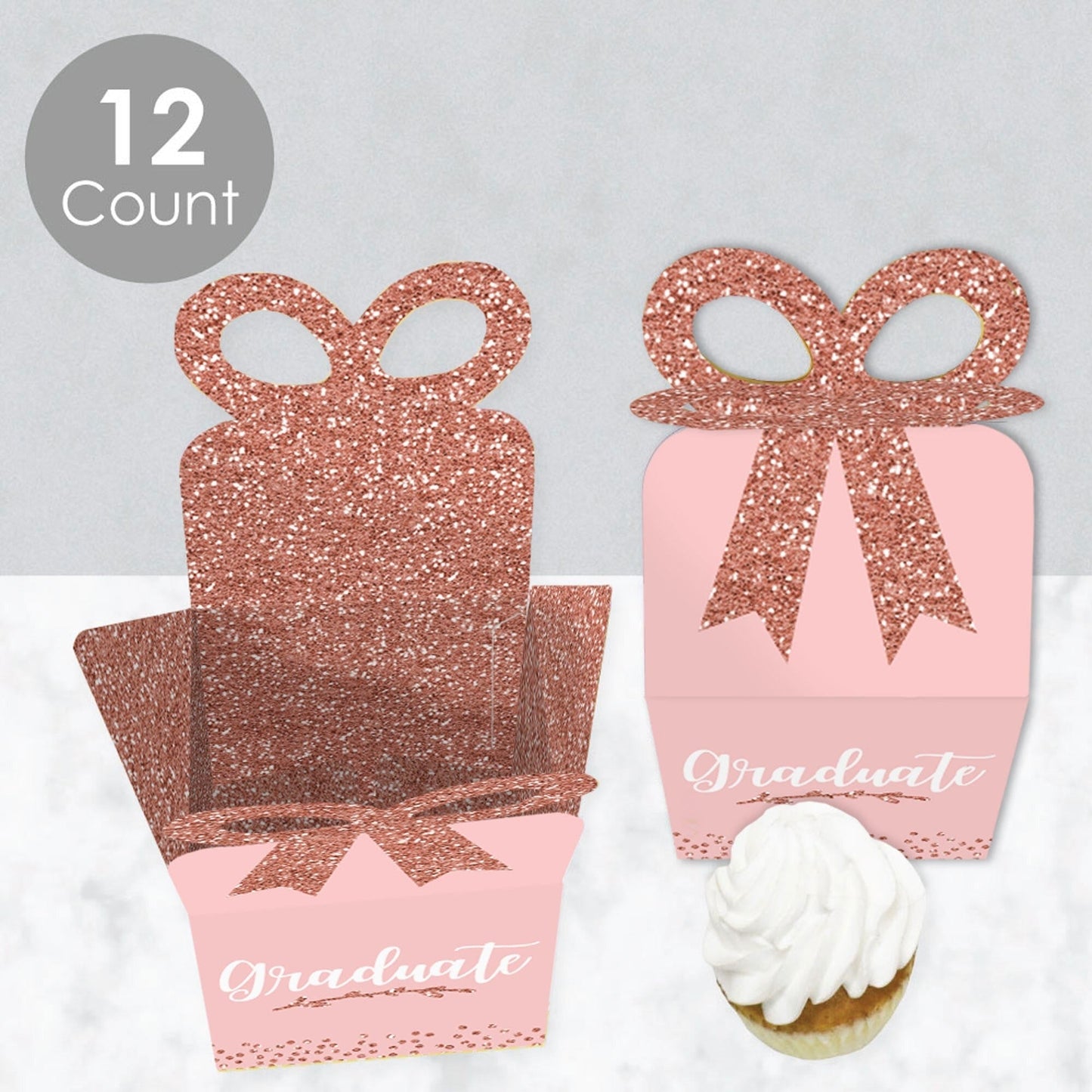 Rose Gold Grad - Square Favor Gift Boxes - Graduation Party Bow Boxes - Set of 12