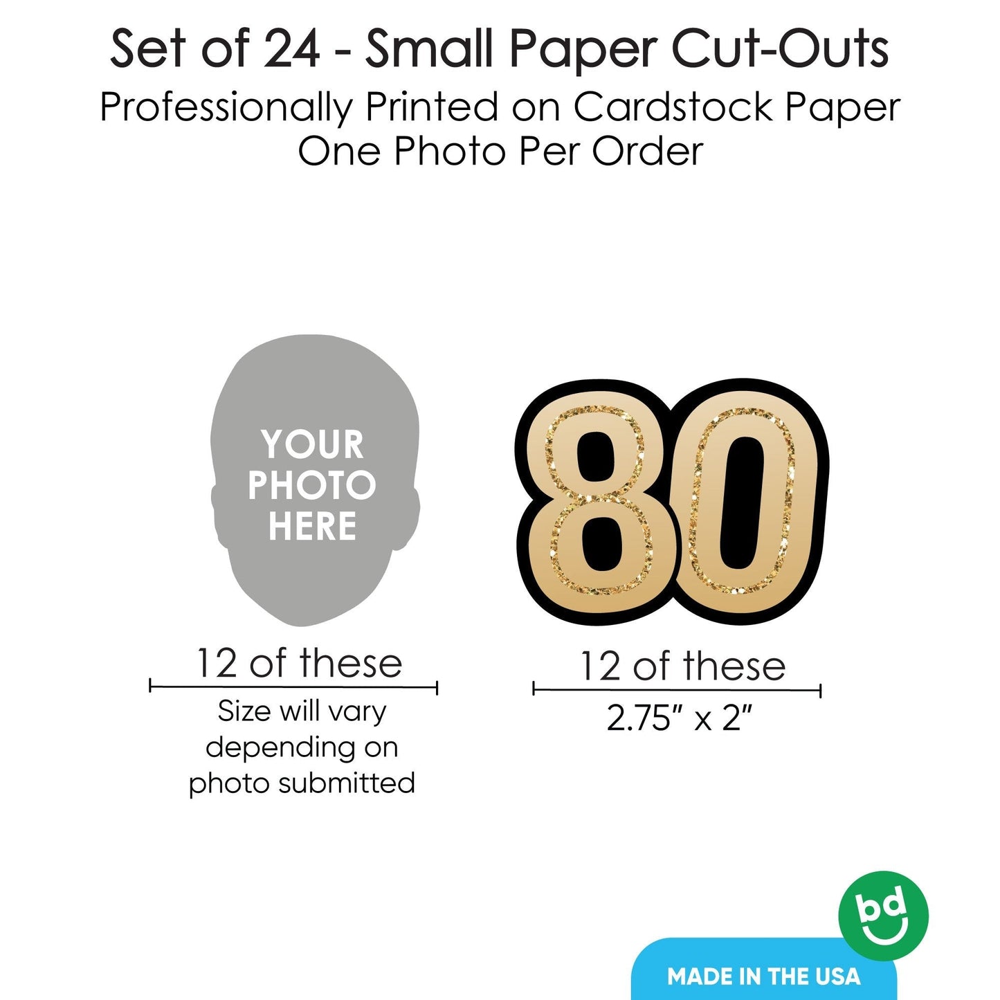Custom Photo 80th Birthday Cut-Outs - 24 Ct