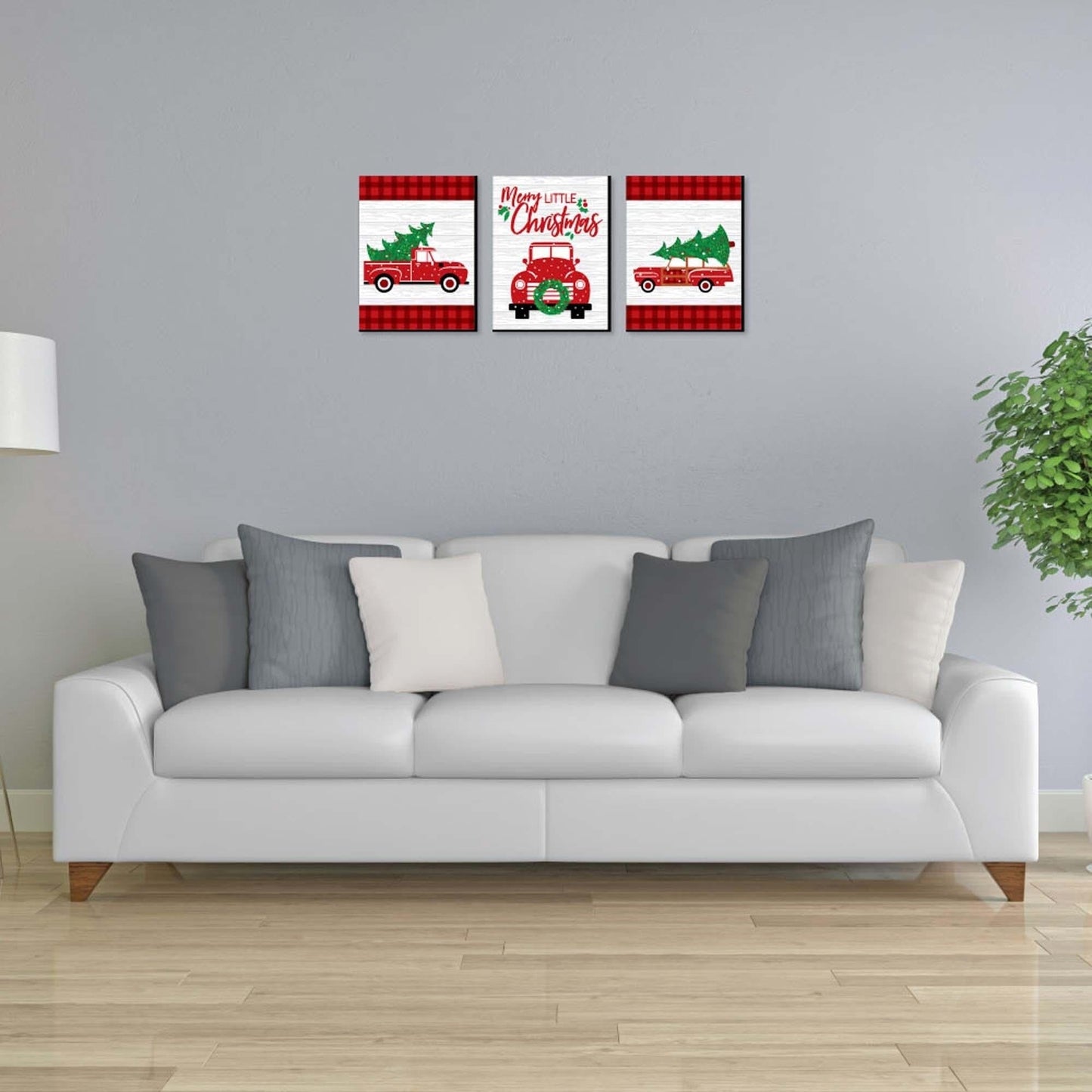 Merry Little Christmas Tree - Christmas Wall Art and Holiday Decorations - 7.5 x 10 inches - Set of 3 Prints