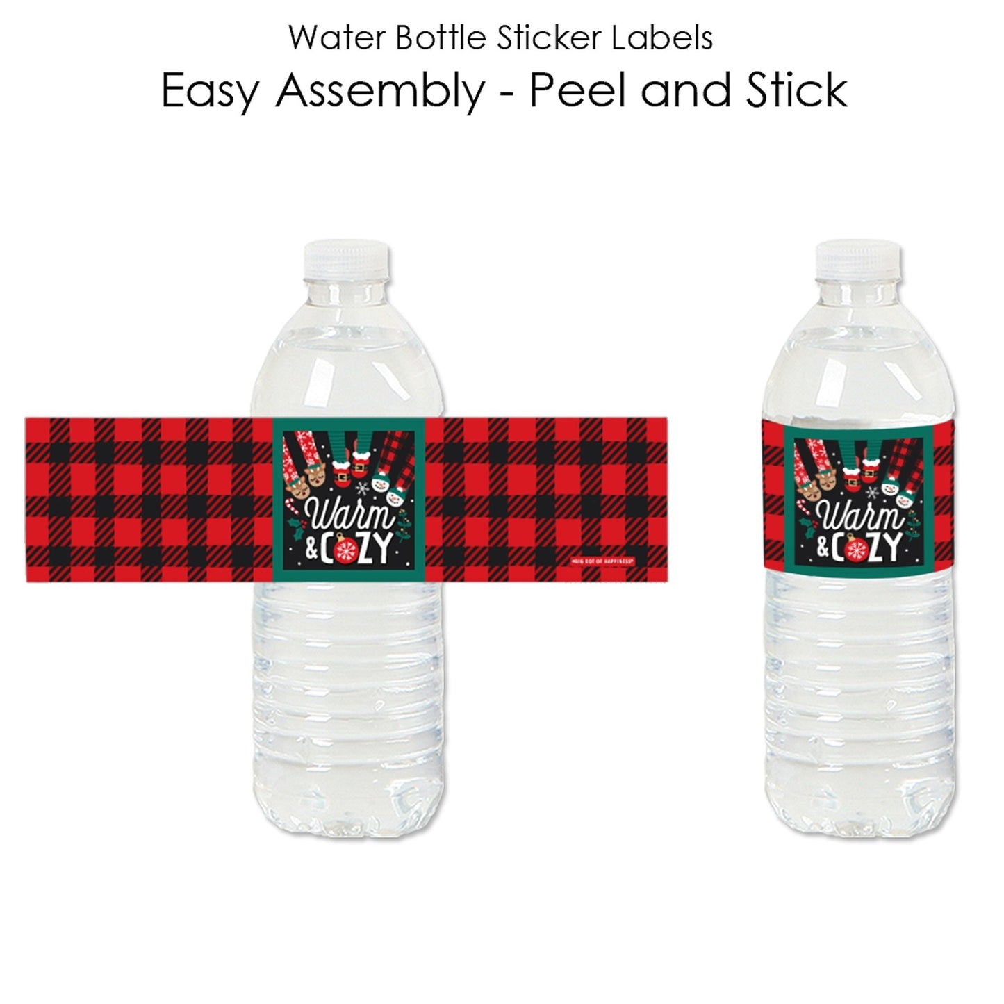 Christmas Pajamas - Holiday Plaid PJ Party Water Bottle Sticker Labels - Set of 20