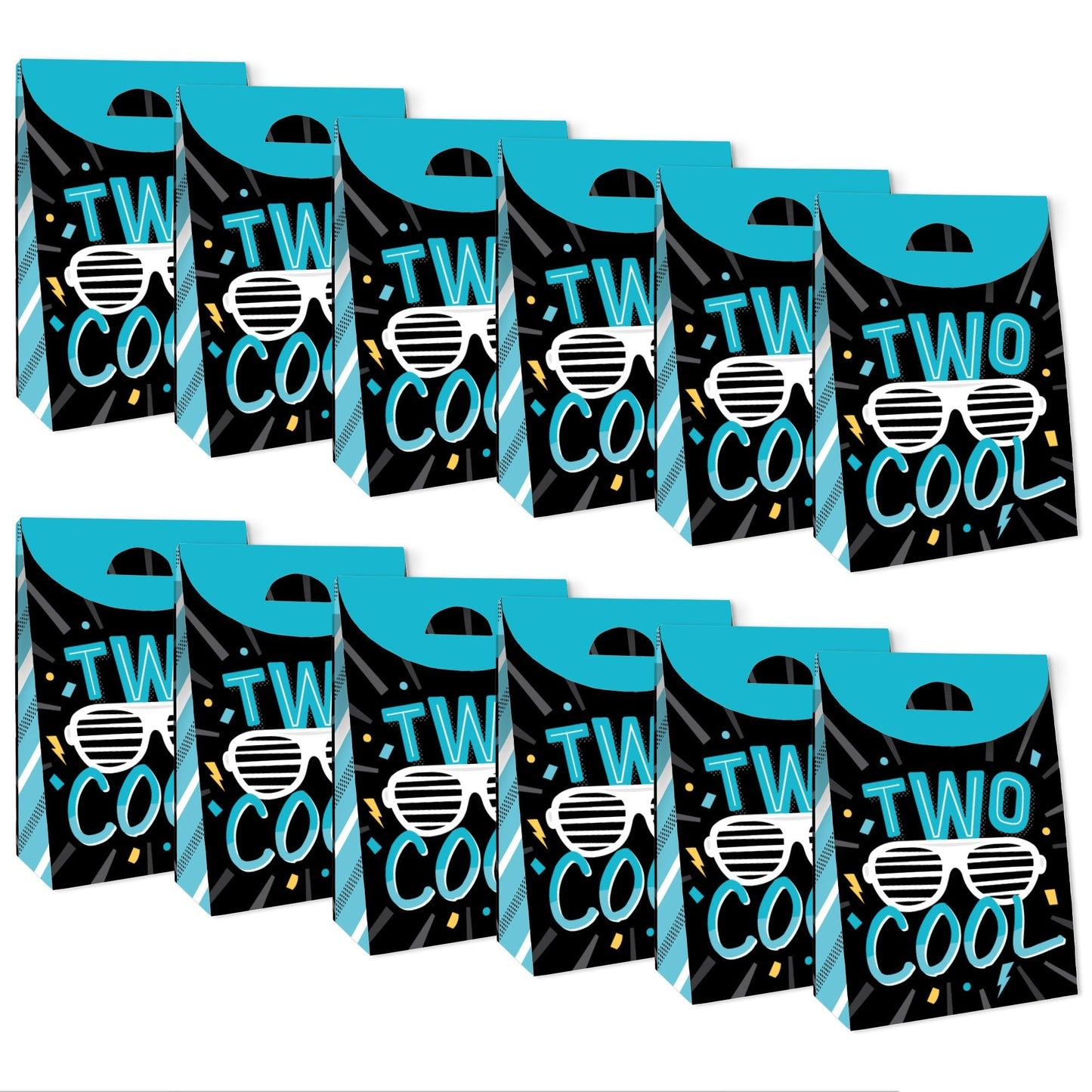 Two Cool - Boy - Blue 2nd Birthday Gift Favor Bags - Party Goodie Boxes - Set of 12