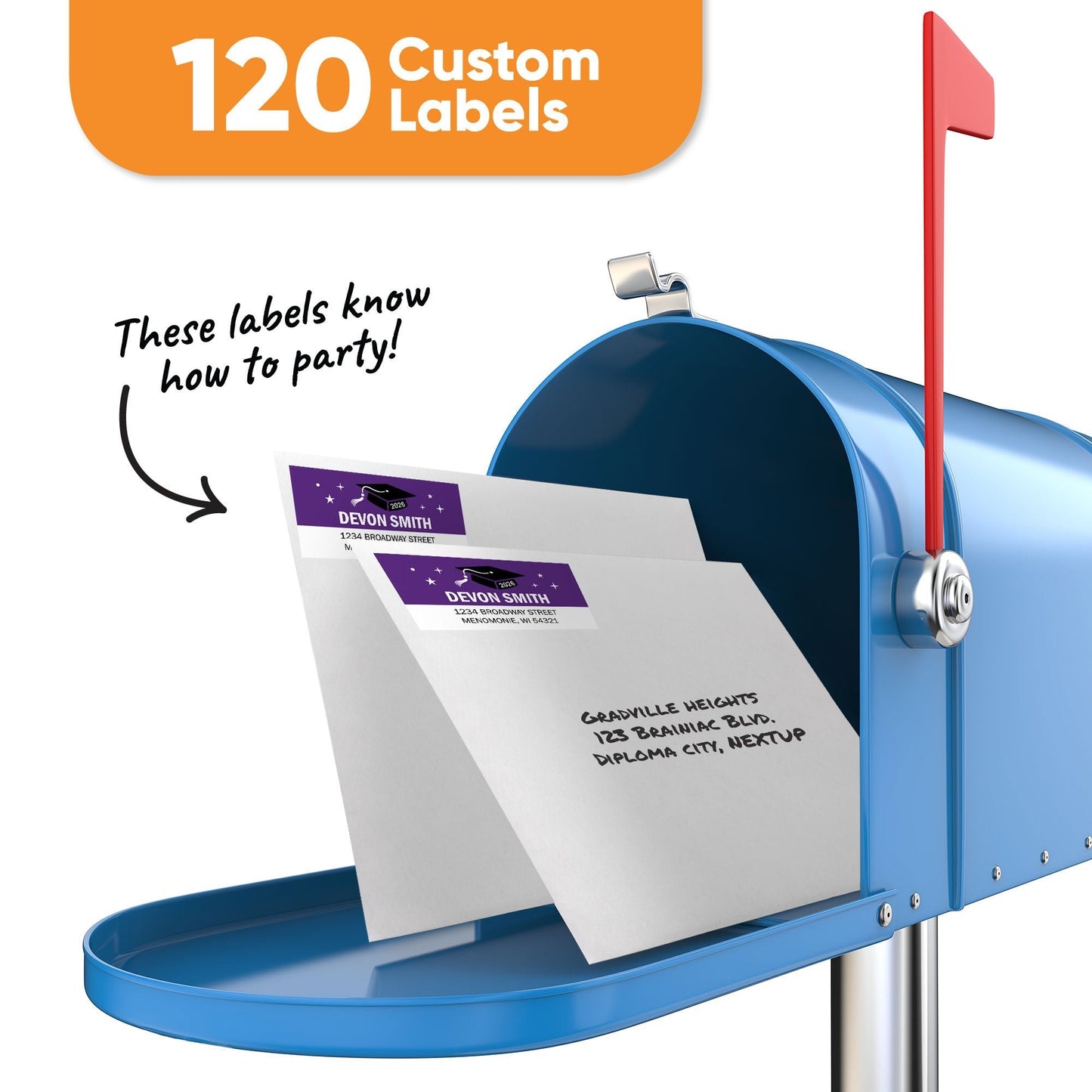 Custom Text Purple Graduation Return Address Labels - 120 Ct
