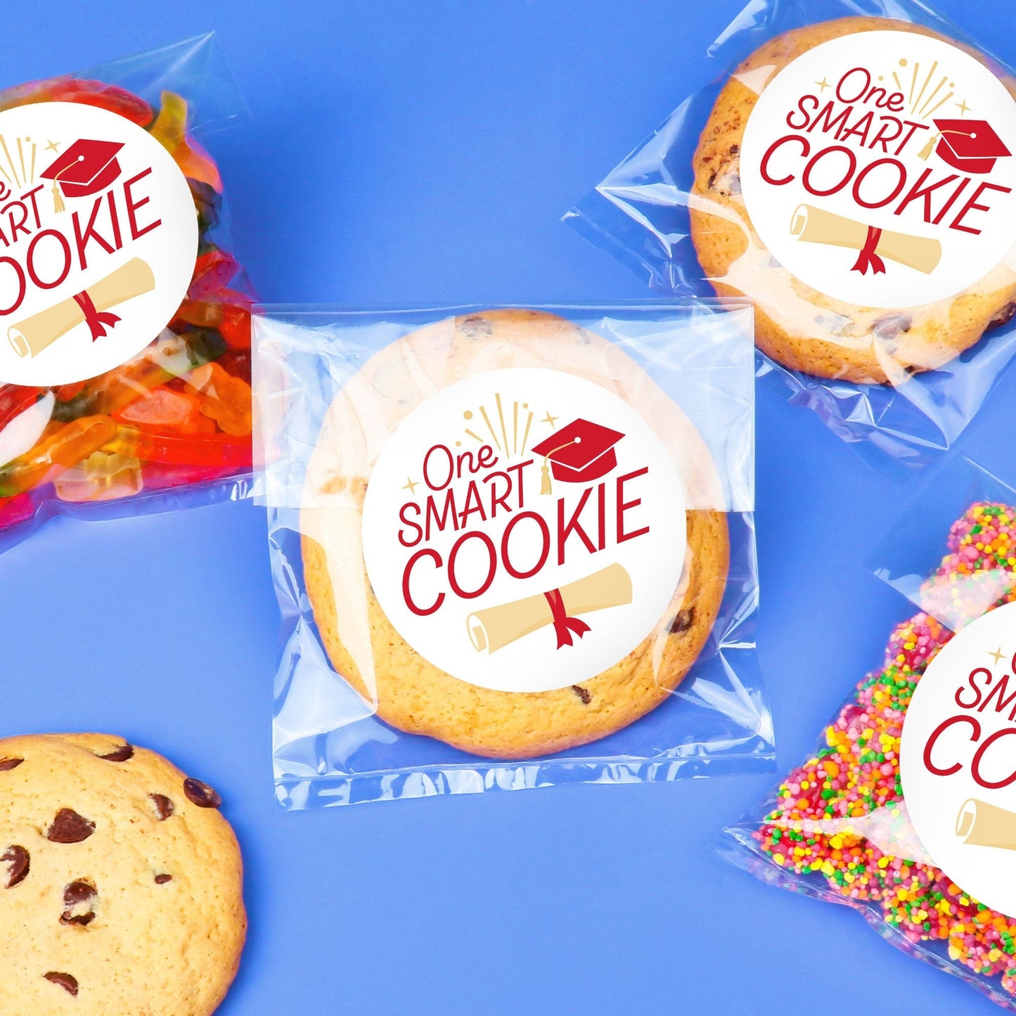 Red Grad Stickers & Clear Cookie Bags - 25 Ct
