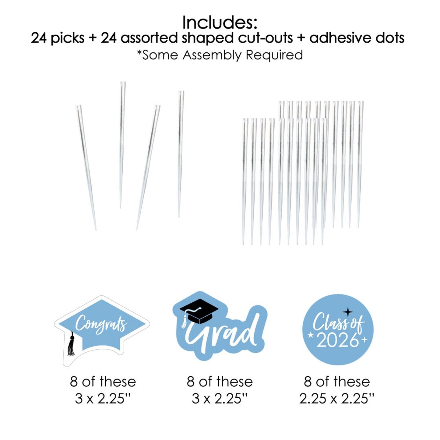 Light Blue Grad - Best is Yet to Come - Dessert Cupcake Toppers - Light Blue 2026 Graduation Party Clear Treat Picks - Set of 24