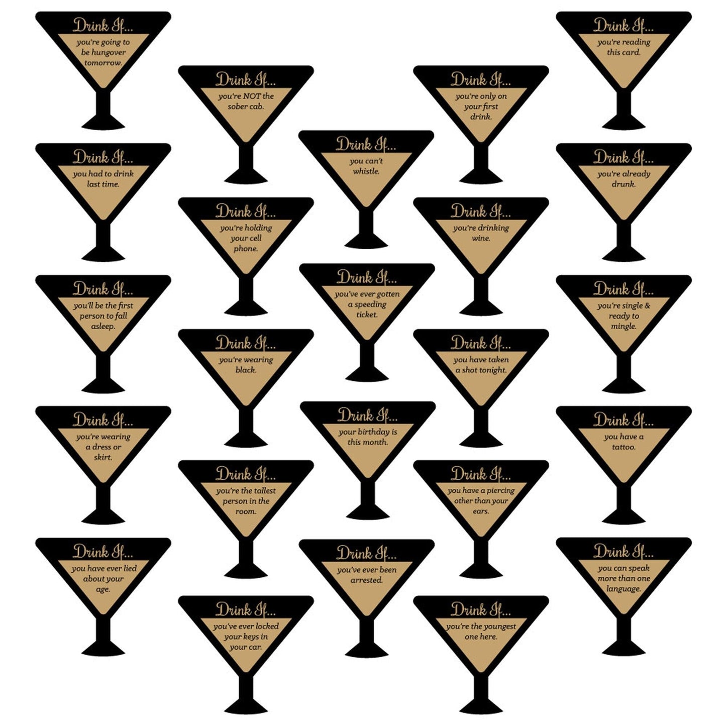 Drink If Game - Martini Glass - Fun Drinking Game Cards - 24 Count