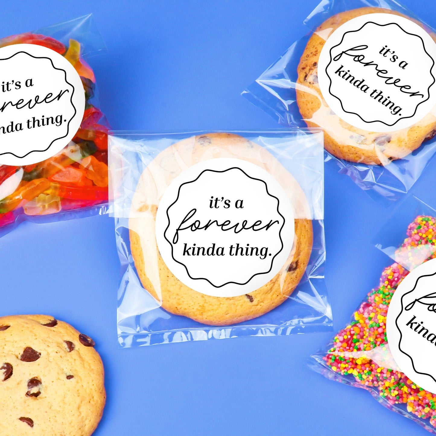 It's A Forever Kinda Thing Wedding Thank You Stickers & Clear Cookie Bags - 25 Ct