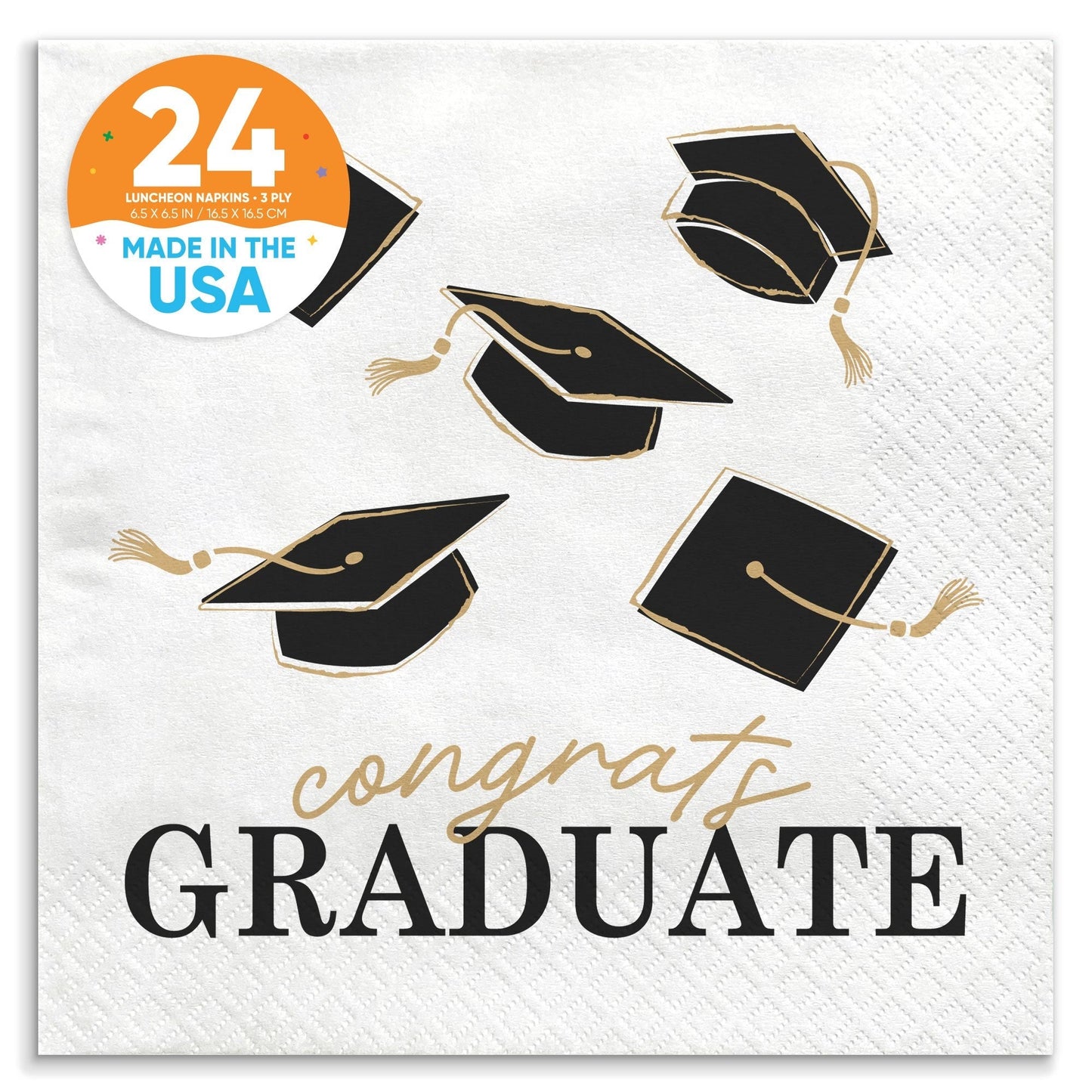 Napkins - Black and Gold Graduation - 24 Ct