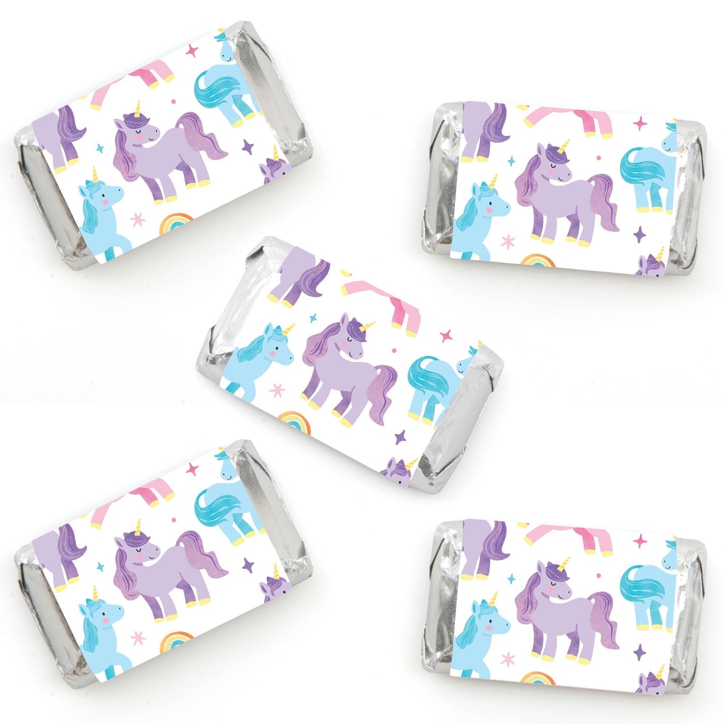 Unicorn Mini Candy Bar Wrapper Stickers - 40 Ct