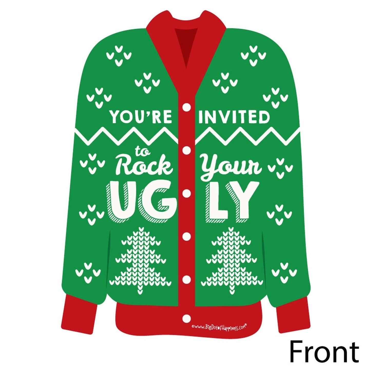 Ugly Sweater - Shaped Fill-In Invitations - Holiday & Christmas Party Invitation Cards with Envelopes - Set of 12