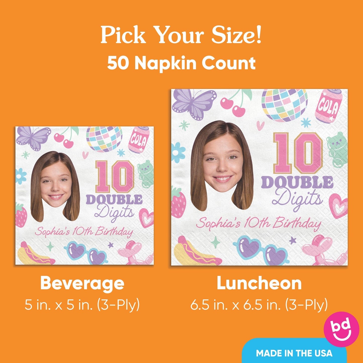 Custom Face Napkins - Preppy 10th Birthday Girl