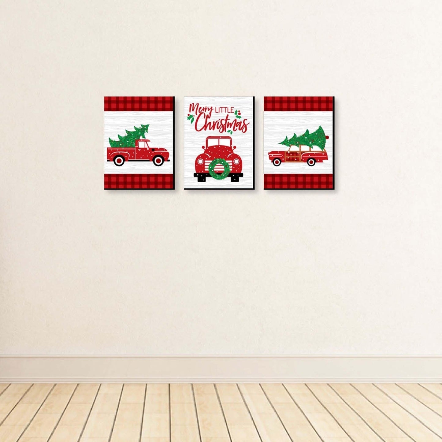 Merry Little Christmas Tree - Christmas Wall Art and Holiday Decorations - 7.5 x 10 inches - Set of 3 Prints