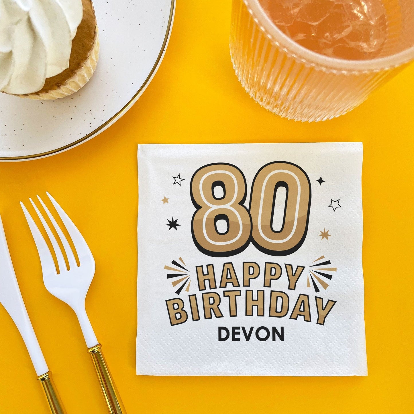 Custom Text Napkins - Black & Gold 80th Birthday