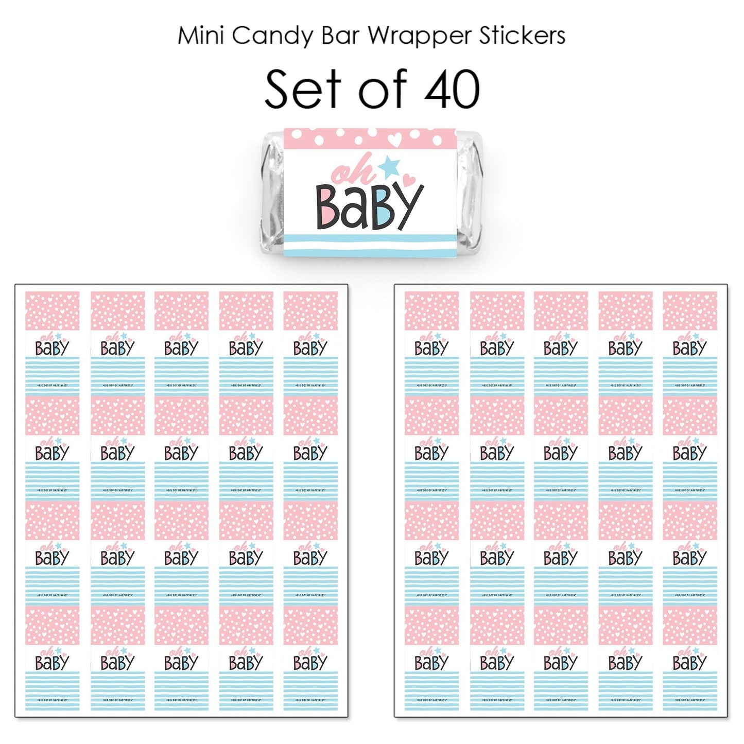 Baby Gender Reveal - Mini Candy Bar Wrapper Stickers - Team Boy or Girl Party Small Favors - 40 Count