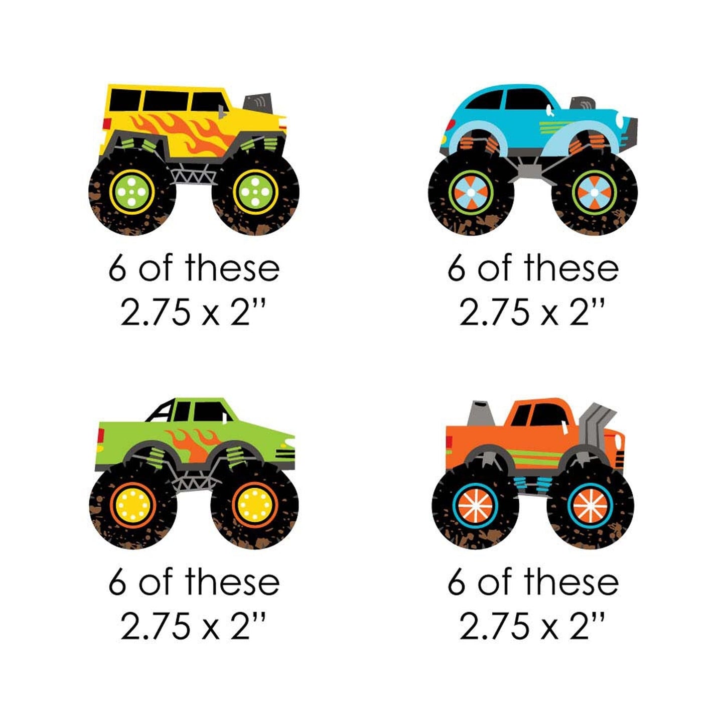 Smash and Crash - Monster Truck - DIY Shaped Boy Birthday Party Cut-Outs - 24 Count