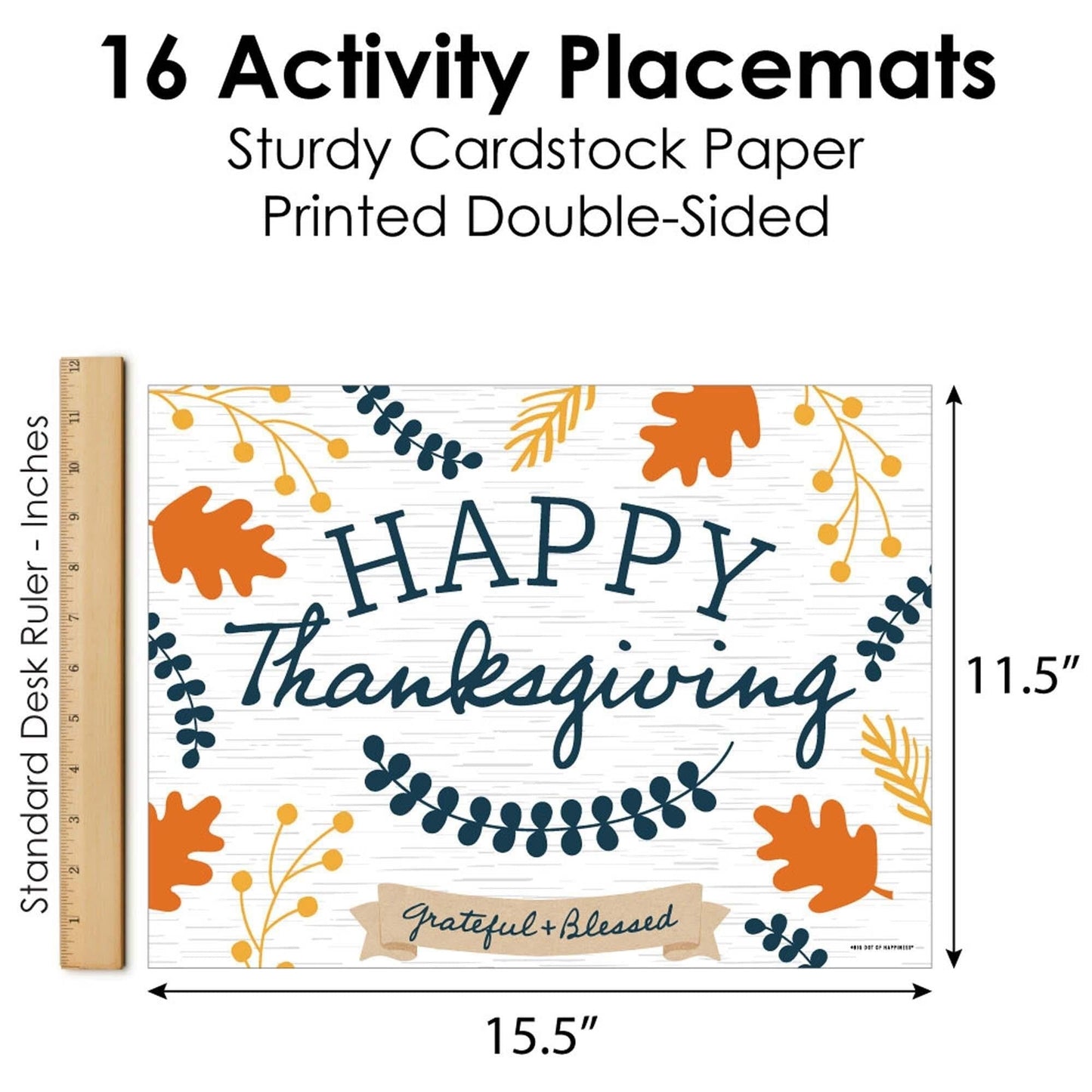 Happy Thanksgiving - Paper Fall Harvest Party Coloring Sheets - Activity Placemats - Set of 16